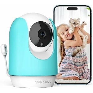 SV3C Indoor Security Camera 2K Pan/Tilt Wireless WiFi Pet Camera Temp & Humidity Cry Noise and Motion Detection, Two Way Audio 2.4G Baby Monitor IR Night Vision Compatible with Alexa