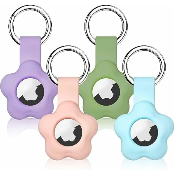 ShopHar 4 Pack AirTag Holder Compatible with AirTag Case, Airtags GPS Tracker for Keychain Cover, Soft Full-Body Protective Silicone Airtags for Kids, Luggage, Dog Cat Collar, Keys (4 Colors)