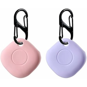 Silicone Case for Galaxy SmartTag with Keychains, 2 Pack Anti-Scratch Protective Cover with Carabiner (Pink/Purple)