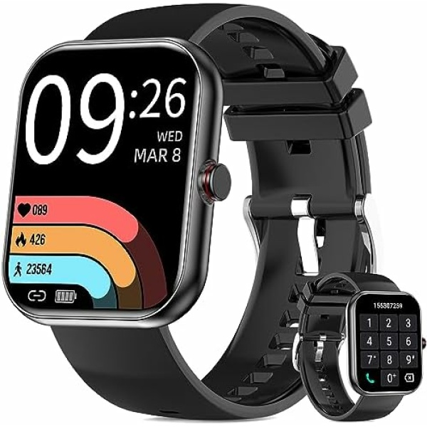 Smart Watch(Answer/Make Calls), 1.91" HD Touch Screen Fitness Watch with Blood Oxygen Heart Rate Sleep Monitor, 100+ Sports Modes, IP68 Waterproof Men's Women's Activity Trackers for Android iOS