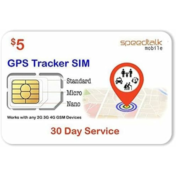 SpeedTalk Mobile $5 Preloaded GSM SIM Card for 5G 4G LTE GPS Trackers for Pet Kids Senior Vehicle Car Activity Tracking Devices | 30 Days Wireless Service in The US with Canada & Mexico Roaming