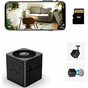 Spy Camera Wifi Hidden Camera 1080P HD Video Recording Mini Wireless Cam for Indoor Home Security Smallest Portable Baby Pet 64GB Memory 10HR Camera with Motion Detection Alarm Push Auto Night Vision