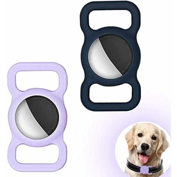 Tentoku 2-Pack Dog Collar Holder Compatible with AirTag, Soft Silicone Waterproof Case for Apple Air Tag Tracker Kids School Bag & Backpack & Dog Pet Collar Loop Holder (Navy Blue/Taro Purple)