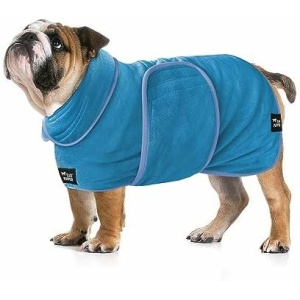 Tuff Pupper Fast Drying Dog Bath Robe | 800 GSM Plush Dog Towel Bathrobe/Dressing Gown | Super Absorbent Pet/Puppy Bathrobe | Adjustable Hood & Belly Strap | Super Soft | Fast Drying (L, Blue)