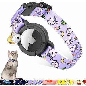 Upgraded Airtag Cat Collar, MONBEYEE Integrated Airtag Cat Collar, GPS Cat Collar with Safety Elastic Rope Airtag Holder and Bell, Compatible The Apple Airtag for Boys Girls Cats