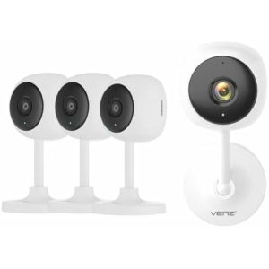VENZ 4pcs Security Camera, 1080P HD Indoor WiFi Camera with Motion Detection, Two-Way Audio, Night Vision, Cloud & SD Card Storage, Pet & Baby Monitor Compatible with Alexa & Google Home