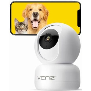 VENZ Indoor Camera-1080P Dog Cat Camera with Phone App,360° PTZ Home Security Camera,Pet Camera Baby Monitor, 2.4G WiFi, Motion Detection/Tacking,2-Way Audio, Night Vision, Cloud/SD Storage