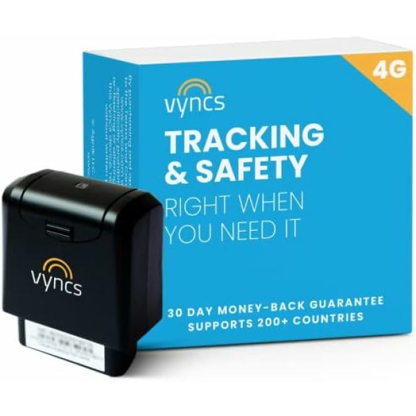 Vyncs - GPS Tracker for Vehicles, [No Monthly Fee], 4G LTE, Vehicle Location, Trip History, Driving Alerts, GeoFence, Fuel Economy, OBD Fault Codes, USA-Developed, Family or Fleets