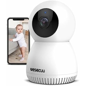 WESECUU Baby Monitor with Camera and Audio,Baby Camera with Phone App,360° Degree Wireless Cameras for Home Indoor Security,2-Way Talk,Works with Alexa,Night Vision,Auto Tracking,Motion Detection