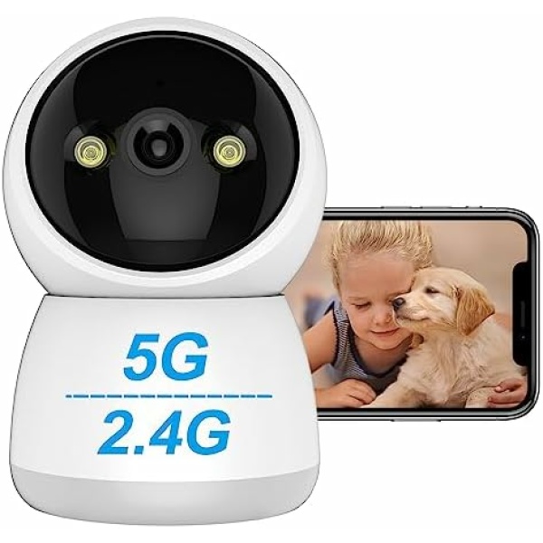 WiFi Camera Indoor Security Camera 2K 5GHz & 2.4GHz 360°Wireless WiFi Cameras for Baby/Elder/Dog/Pet Motion Detection, Audible Alarm, Easy Installation, Compatible with Alexa (1Pcs)