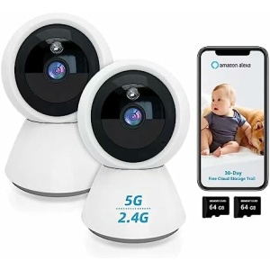 WiFi Camera Indoor Security Camera 2K 5GHz & 2.4GHz Security Camera Cameras for Baby/Elder/Dog/Pet Camera with Phone app Smartphone (2Pcs 64GB SD)
