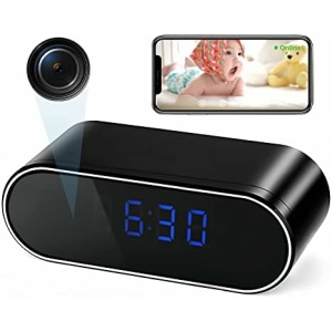 Wireless Security Camera with Alarm Clock, WiFi Pet Camera, Nanny Cams Wireless with Cell Phone App, Home Surveillance HD IP Camera with Night Vision and Motion Detection for Office/Dog/Baby Monitor