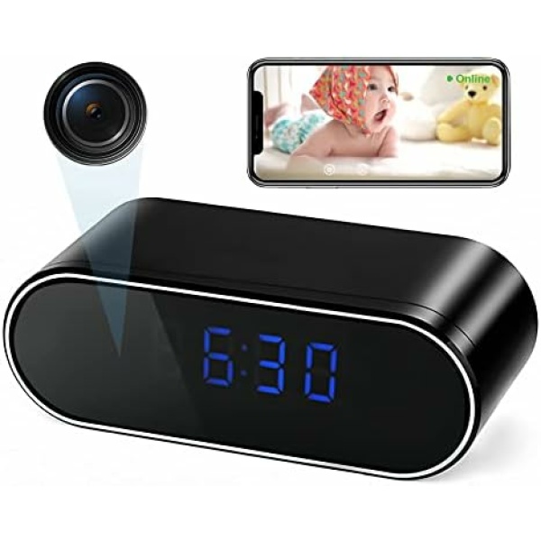 Wireless Security Camera with Alarm Clock, WiFi Pet Camera, Nanny Cams Wireless with Cell Phone App, Home Surveillance HD IP Camera with Night Vision and Motion Detection for Office/Dog/Baby Monitor