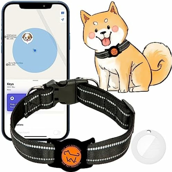 Wow PET GPS Tracker for Dogs, Tracking Device Smart Collar Finder Anti-Loss, Portable Bluetooth Finder IP67 Waterproof Finder Smart Adjustable Collar Works with Apple Find My(iOS Only)