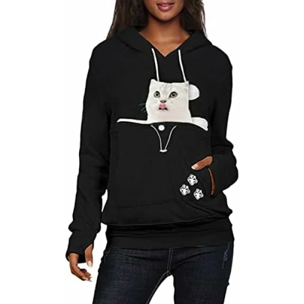 XUDREZ Unisex Big Pouch Hoodie Long Sleeve Pet Dog Holder Carrier Sweatshirt Hooded Pocket Kangaroo Hoodie (Black,L)