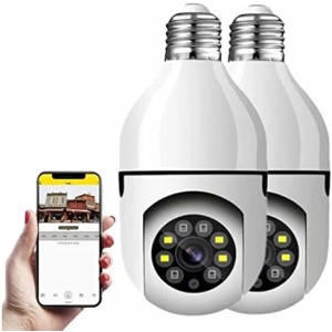 YUHUA Light Bulb Security Camera,Light Bulb Security Camera,360°Panoramic Surveillance Camera,Full HD 1080P Light Bulb Camera, with Night Vision Motion Detection,Pet Monitor E27 (2PCS)