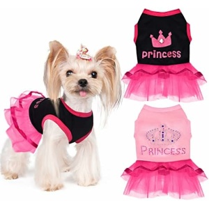 Yikeyo Dog Clothes for Small Dogs Girl Small Dog Girl Dress Pet Puppy Lace Princess Tutu Shirt Clothes Summer (Pink+Black, Large)