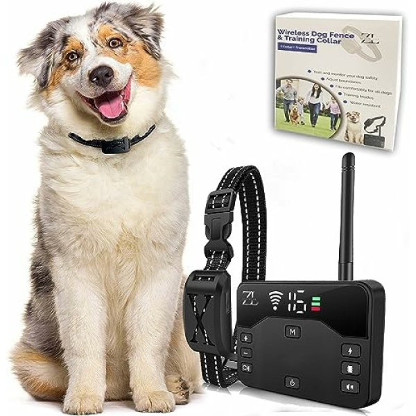 ZEAL'N LIFE 2-in-1 Wireless Dog Fence - Training Collar with Remote 2023 and Electric Fence for Ultimate Dog Safety and Freedom.Shock Collar for Large Dog, Shock Collar (1 Collars + Transmitter)