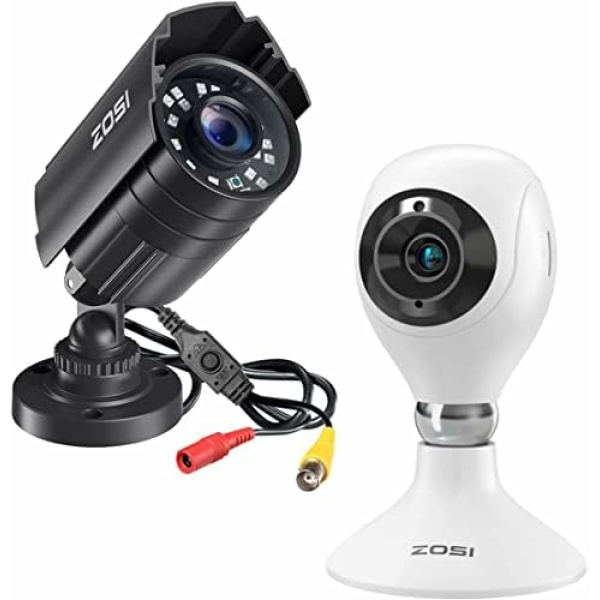 ZOSI 1080P HD-TVI Security Camera for Home Office Surveillance CCTV System - Bullet bnc Camera with Night Vision&C611 2K Indoor WiFi Home Security Camera,Smart Baby Monitor Pet Camera