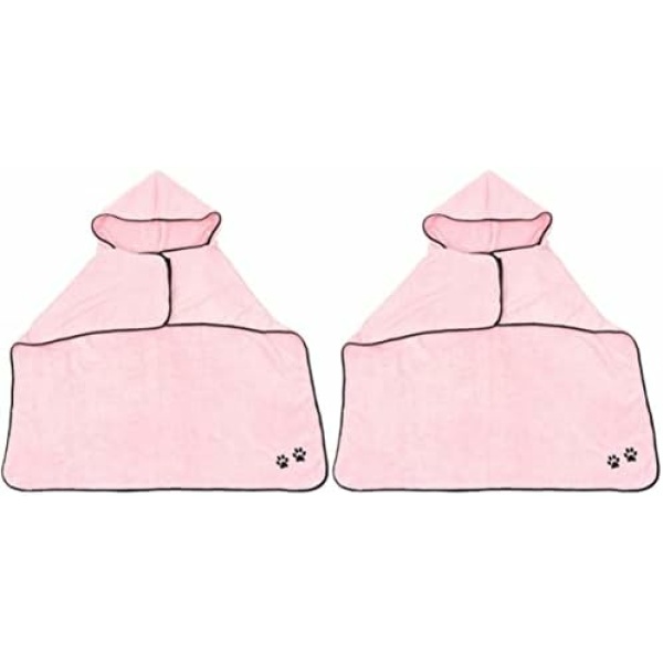 balacoo 2pcs Bath - Absorbent Microfibre Easy Puppy Super Fleece Animal Towel Kitten Size Dog Robes Accessories L Robe Pet Pink Drying Bathing Shower Cleaning Bag Dry Cat Wearable Towels
