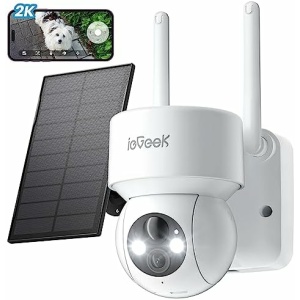 ieGeek Security Cameras Wireless Outdoor, 2K WiFi Camera for Home Surveillance, 360 PTZ Battery Powered Cam with Solar Panel, 3MP Color Night Vision, PIR Motion Sensor, 2-Way Audio, Works with Alexa